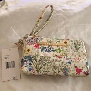 Betsey Johnson White Floral Faux Leather Double Zip Wristlet Pouch NWT
